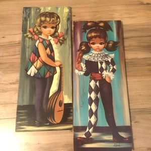 Vintage moppet big eyed harliquin girl prints